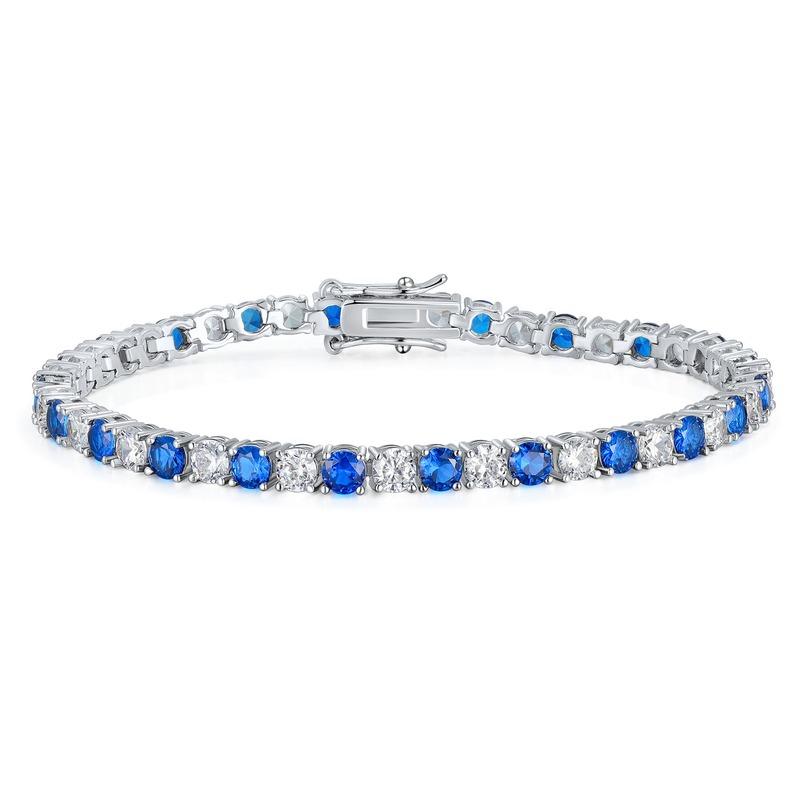 925 Sterling Silver Tennis Bracelet Sapphire Gemstone Blue Stone Bangle  for Women  Engagement Wedding Fine Jewelry Gift 19cm