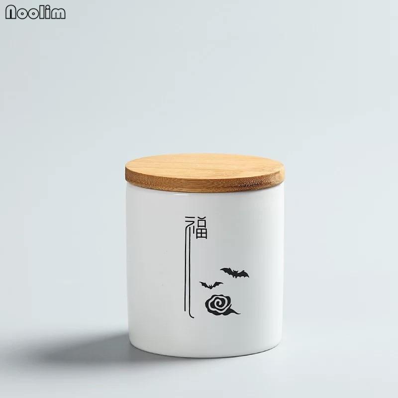 Ceramic Tea Caddy with Bamboo Lid Portable Travel Sealed Can Canister Kitchen Storage Bottle Spice Food Jar