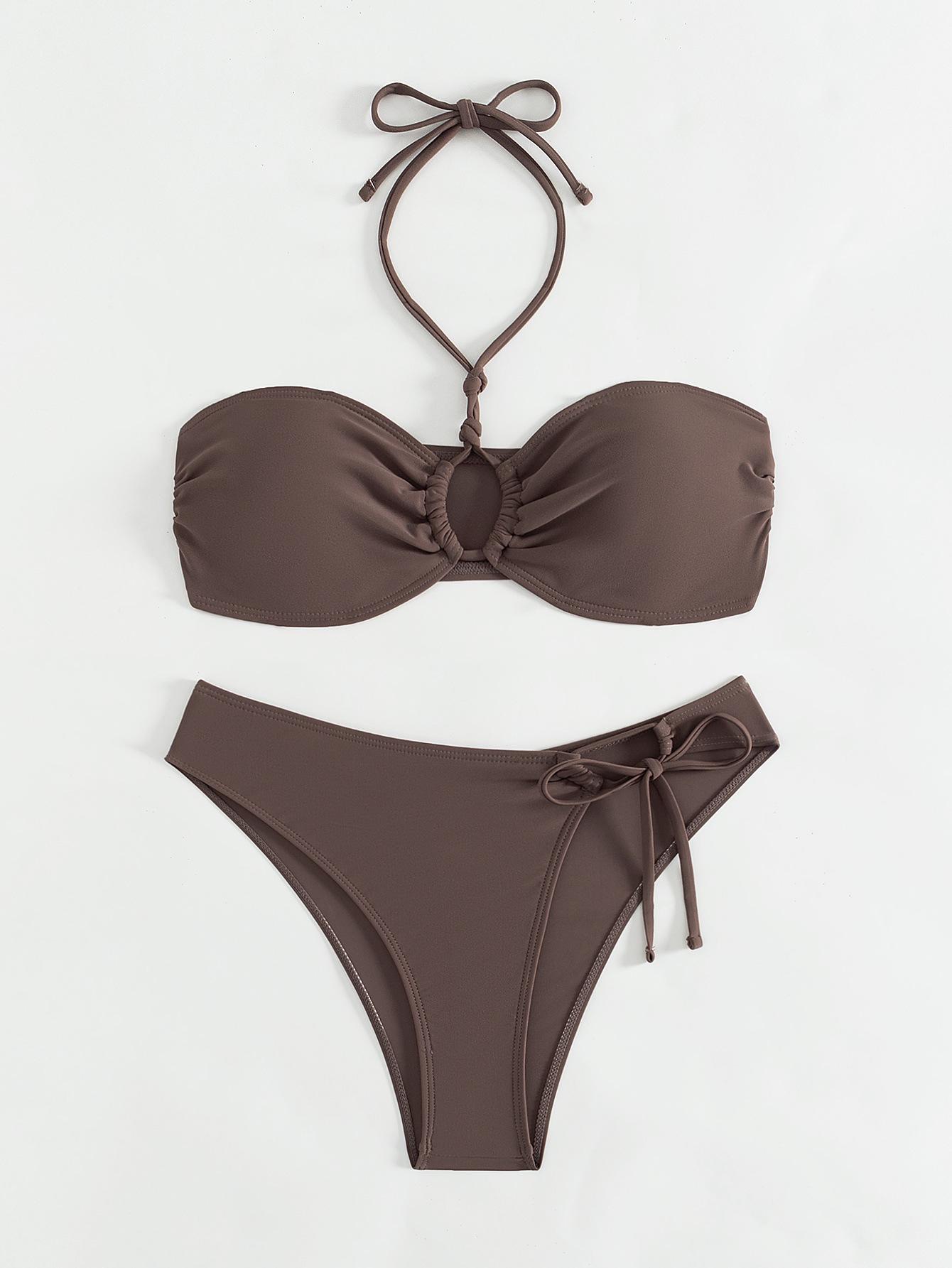 

Yi Yong 2024 Европейский и американский купальник бикини сексуального сплошного цвета с завязками на шее для женщин Medium