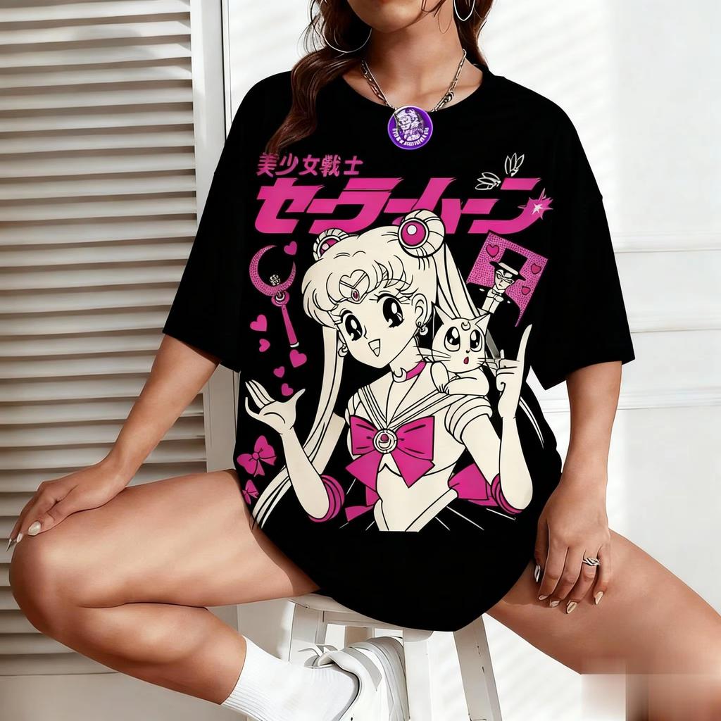 Summer New Sailor Moon Anime Printed Tshirt Unisexs and Womens Tshirt Unisexs Top Sports Tshirt Unisexs Tshirt Harajuku Y2K Tee