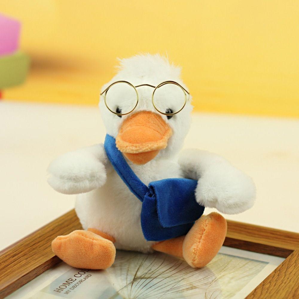 PP Cotton Glasses Duck Plush Keychain Fluffy Plush Doll Pendant Yellow Duck Plush Keyring Unisex