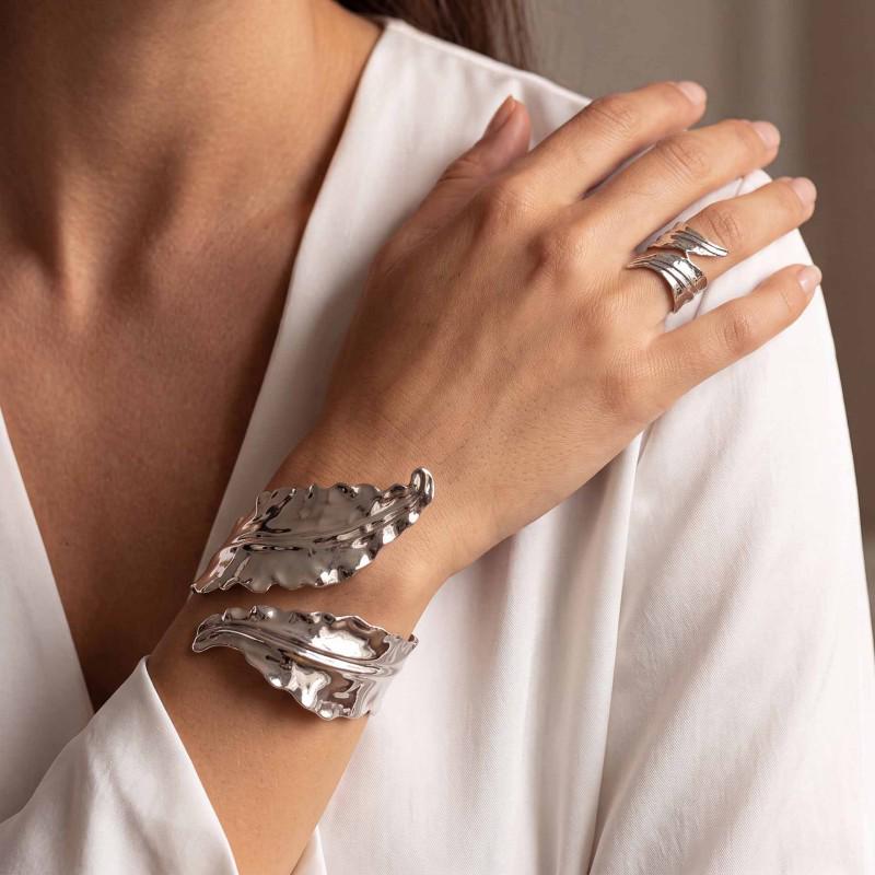 Retro Metal Design Wide Band Bracelet Ring Set - Versatile Cross-Border European & American Style
