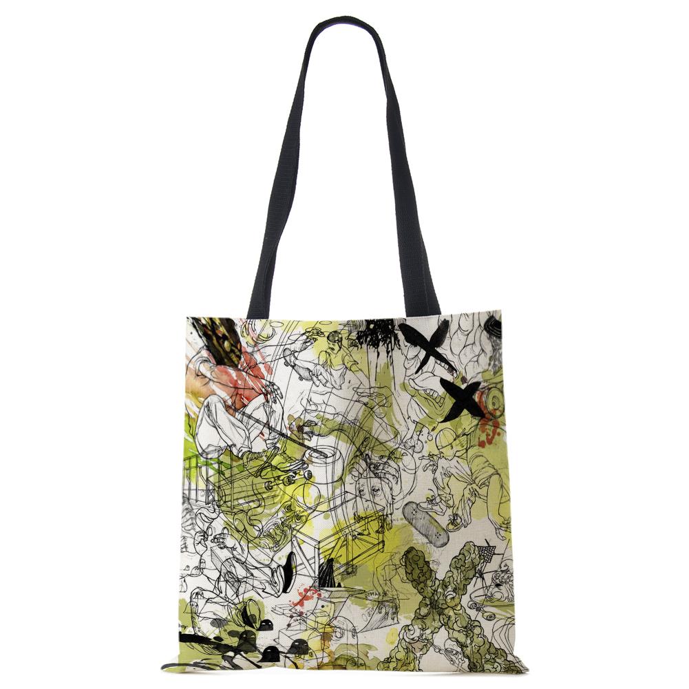 Abstract Print Casual Shoulder Bag Women Canvas Shopping Reusable Tote Bag 2022 Harajuku Travel School Book Beach Handbag CLE