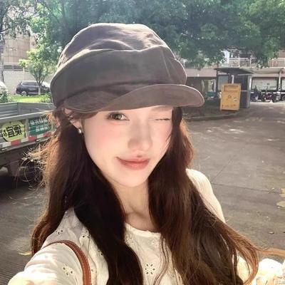 Japanese Niche Cotton and Linen Pleated Cloud Beret Female Spring and Autumn Face Small Newsboy Hat Octagonal Painter Hat