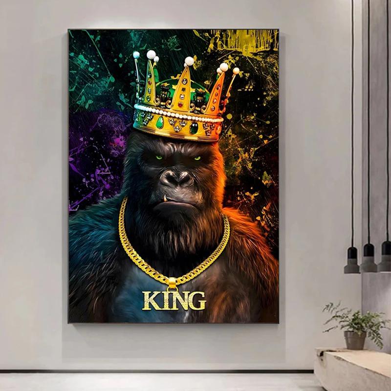 Affiche d'art graffiti moderne, tendance, singe gorille écoutant de la musique, peinture sur toile pour salon, décoration murale de la maison – acheter les meilleurs produits dans la boutique en ligne