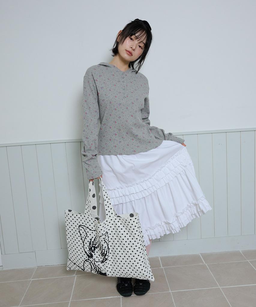 Flower Waffle Button Hoodie - Gray