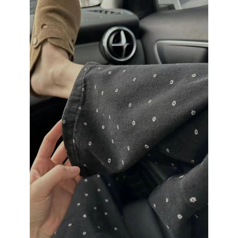 Retro old polka dot straight jeans women's summer high waist loose and thin wide leg pants drape floor long pants