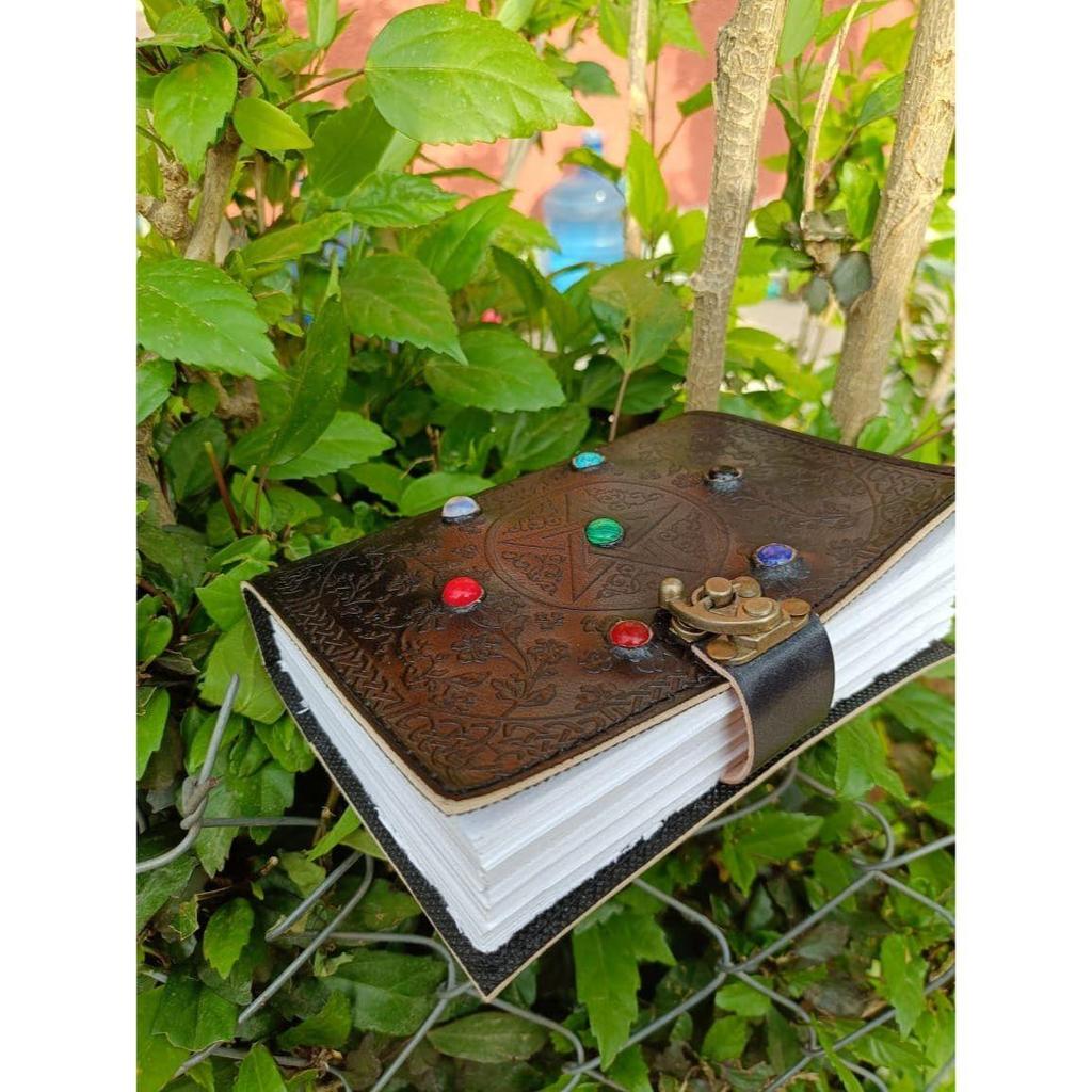 Mateshwari Leather Journal Pentagon Star Seven Stone Embossed The Book Of Shadow Writers Poetry Book Sketchbook Pagan Wicca Pentacle 7X5