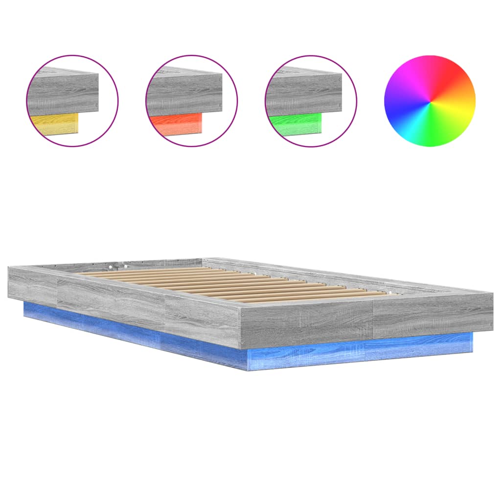 LED Bed Frame in Grey Sonoma 90 x 200 cm Engineered Wood