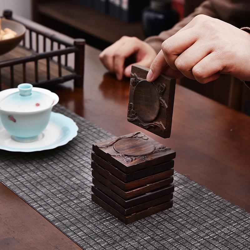Ebony Solid Wood Tea Coaster Set - Tea Ceremony Accessories for Home or Office
