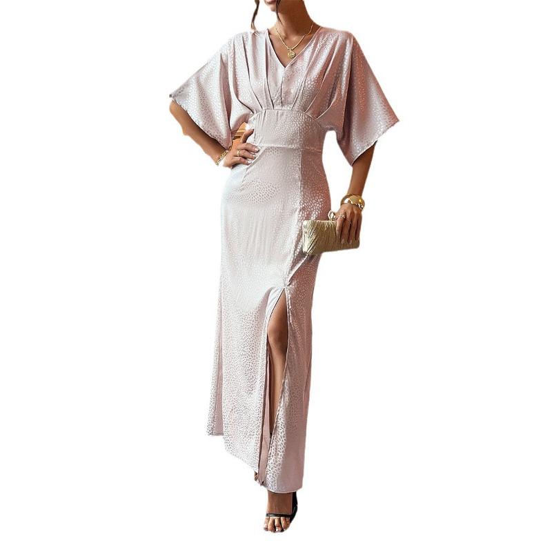 Spring Summer Dress Women's Temperament Retro Style Split Short Sleeve Mid-length Dress