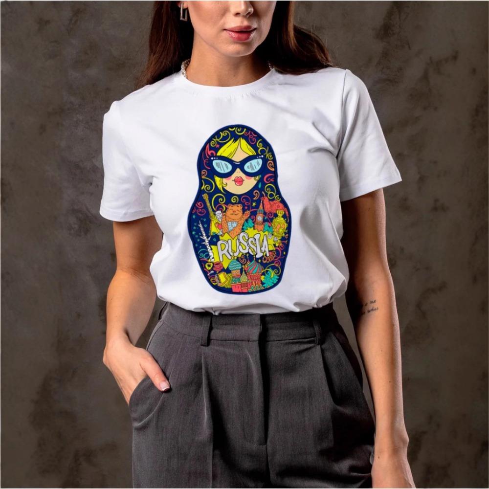 Matryoshka doll print T-shirt | Colorful landmark pattern casual T-shirt, sweet summer style