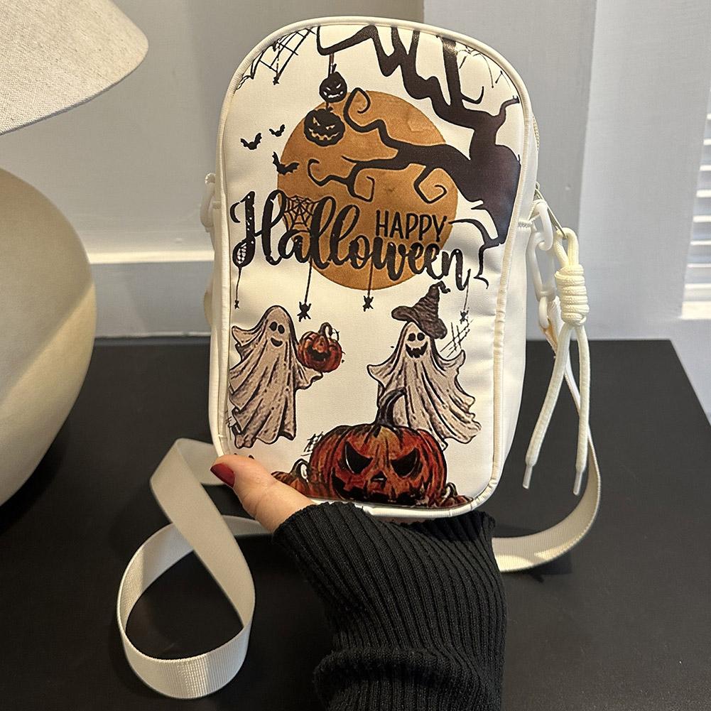 

Halloween PU Crossbody Bag Pumpkin Shoulder Bag Large Capacity Ghost Crossbody Purse Zip Closure Gothic Sling Bag Small Hobo Bag белый