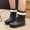 Women's Korean Style Non-Slip Waterproof Rain Boots: Lightweight Low-Cut with Drawstring and Thick Sole for Outdoor Use.