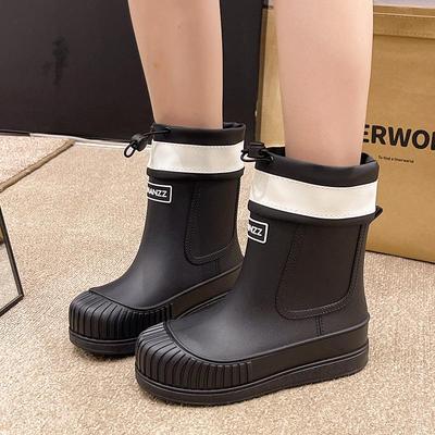 Damen Koreanischer Stil Rutschfest Wasserdicht Regenstiefel: Leichtgewichtiger Low-Cut mit Kordelzug und dicker Sohle für den Außenbereich.