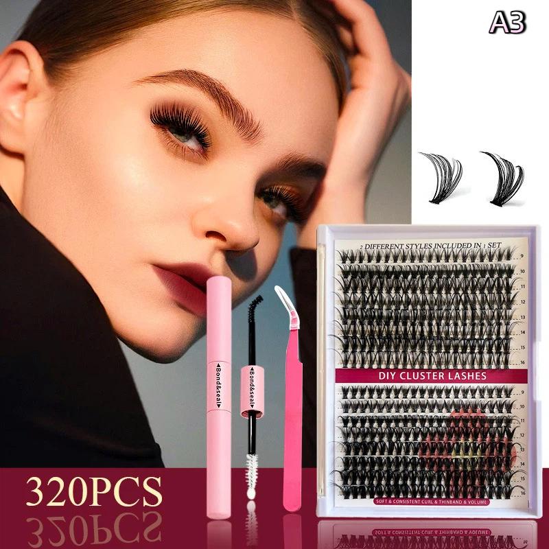 Natural Cluster Feather Lash Kit Segmented Eyelash Lash Glue Eyelash Grafting Kit Lash Extension Essential With Mix Effortless