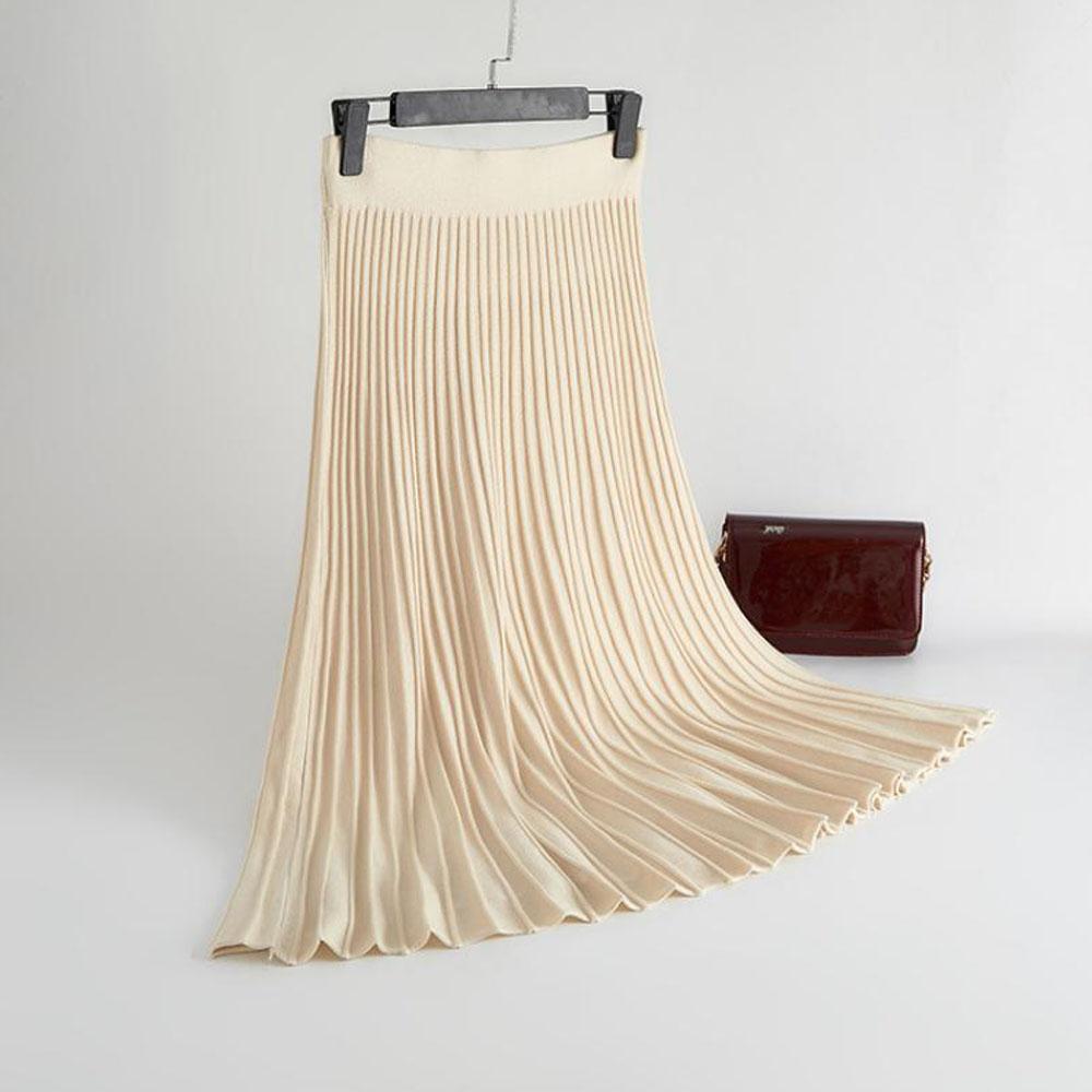 Falda acampanada británica, falda de punto para mujer, otoño e invierno, plisada, drapeada, un paso, gran oscilación, falda tipo paraguas de algodón peinado delgada