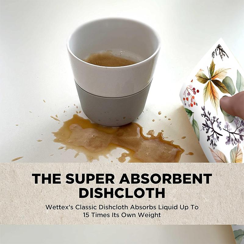 6PCS Leaves Flowers Print Swedish Dishcloths Eco-Friendly Kitchen Rags Absorbent Dish Towels Reusable Washable Cleaning Cloths