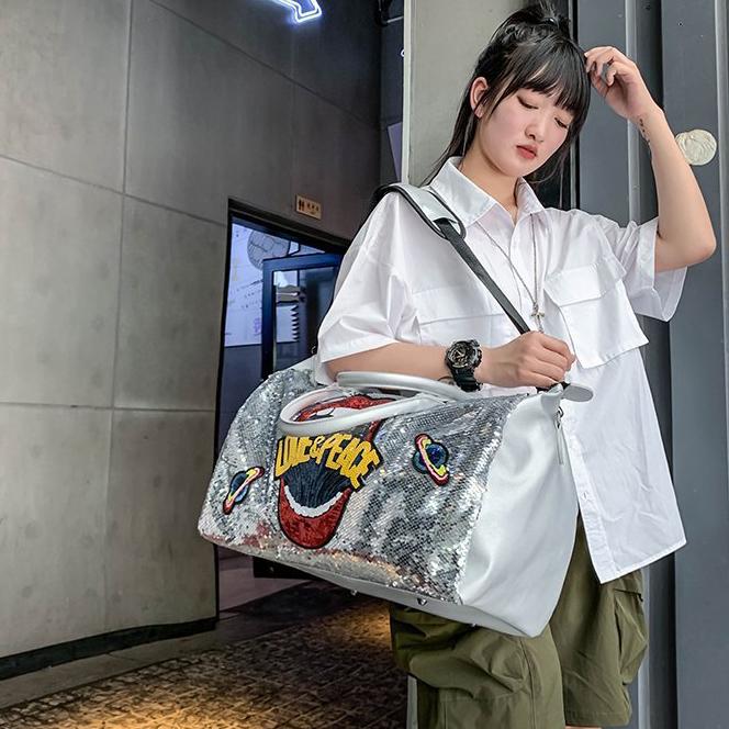 Travel Bag PU Sequins Handheld Shoulder Bag Sports Gym Bag Large Capacity Luggage Bag Fashion Bag