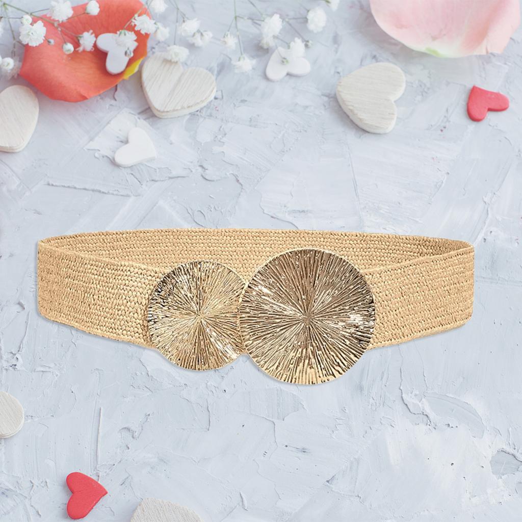 Elastic Waist Belt Punk Chain for Cowboy Cowgirl Modern Golden Buckle Waist Chain Wide Belt Fashion Accessory