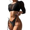 Neue Bademode Langarm Mesh Mantel Damen Dreiteiliger Badeanzug Sommer Damen Bikini