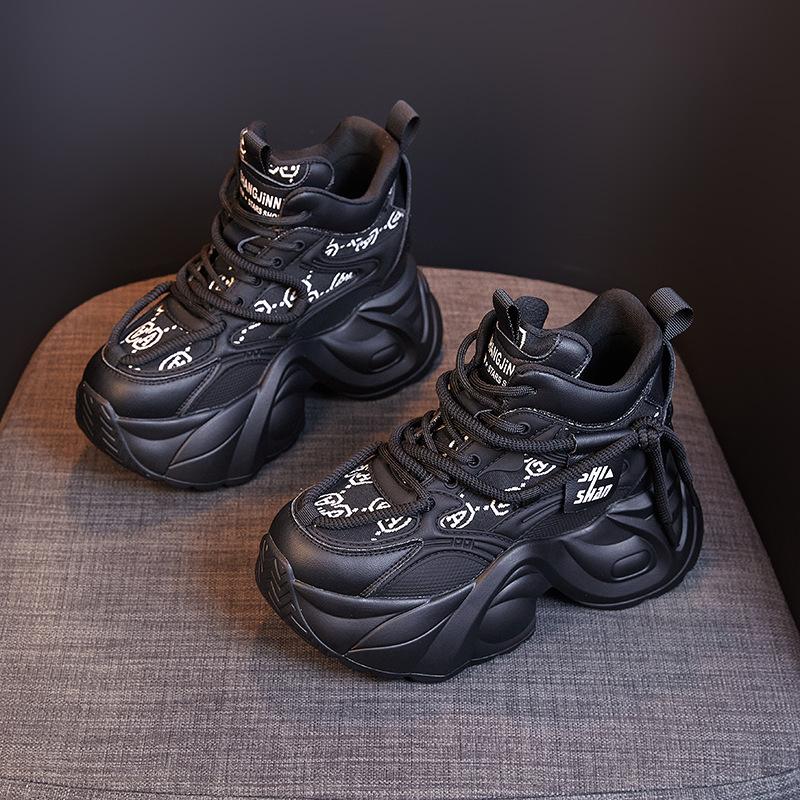 Leder Innenhöhe Erhöhung cm Dad Shoes Damen Frühling und Herbst Neu Dicksohlig Höhe Erhöhung Vielseitig Lässig Samt Sportschuhe