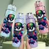 1PC Colorful Hip Hop Boy Graffiti Print 750ml Color Plastic Sports Water Bottle Leakproof Flip Straw Lid Suitable for Sports Office Home Use