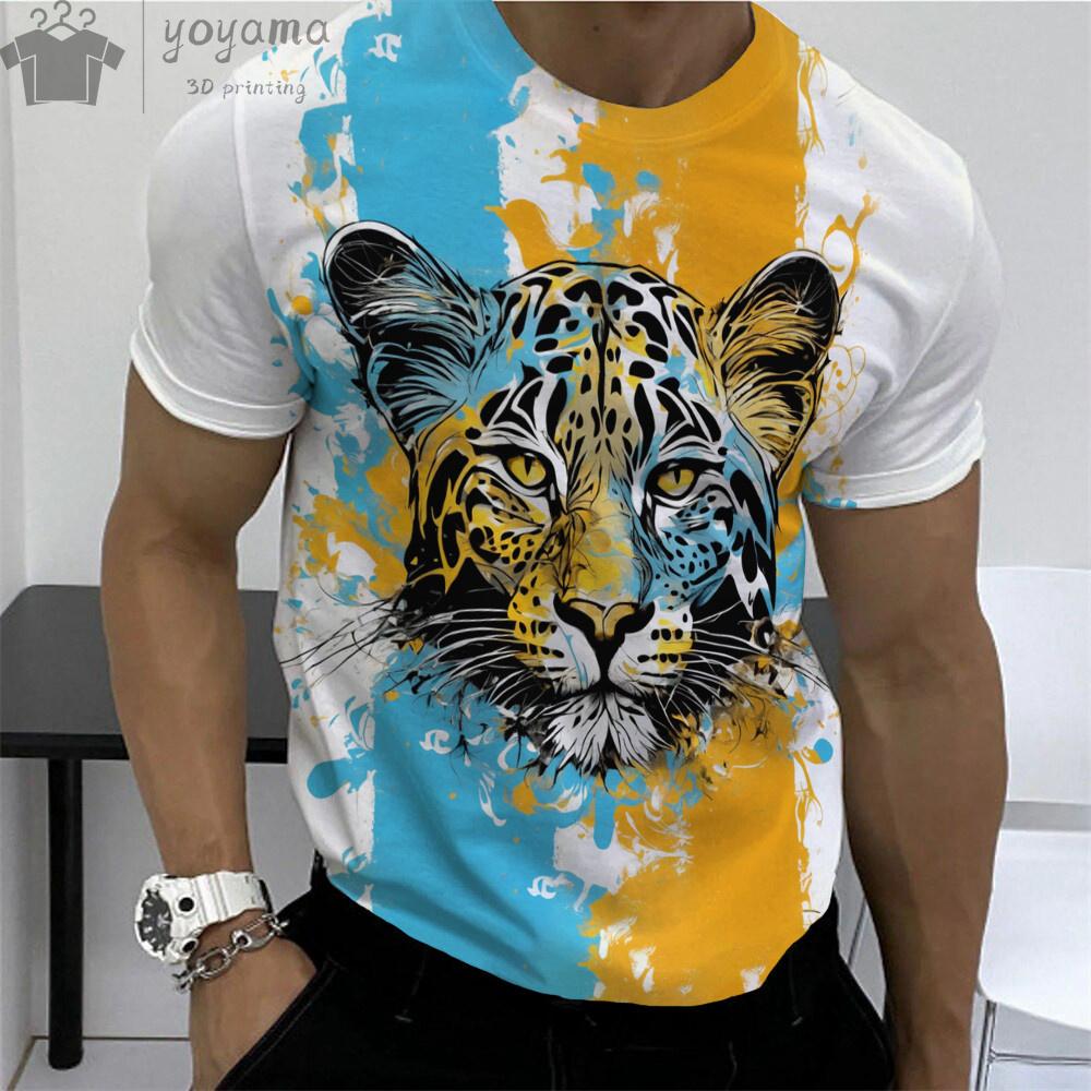 Men's Summer Lion Print Short Sleeve Lion Graphic Tees Men's Summer Clothes Oversized T Shirt Men Short Sleeved T-shirt for Men