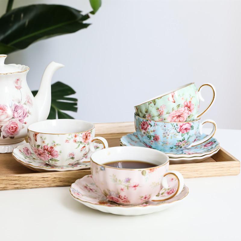 European Ceramic Floral Coffee & Tea Cup Set with Saucer – Home Use for English Afternoon Tea