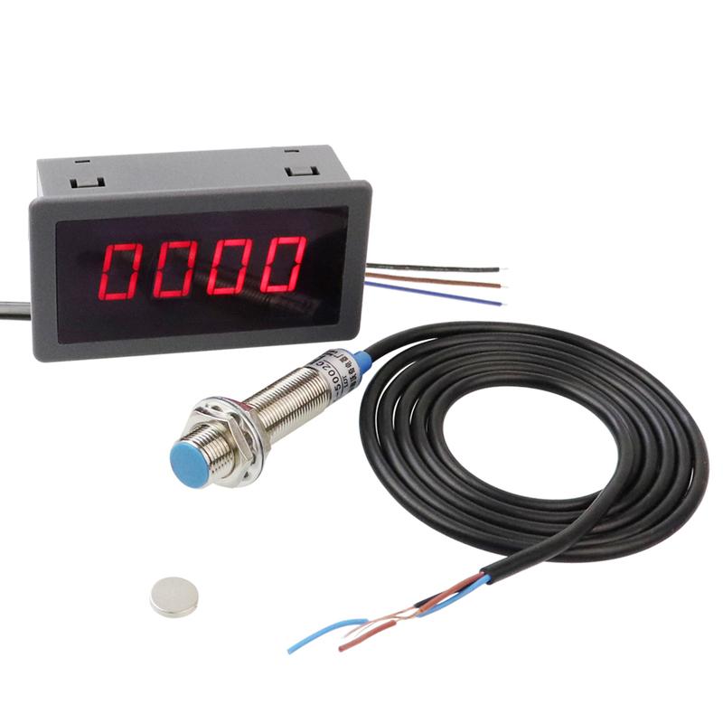 AC 220V 4 Digital LED RED Tachometer RPM Speed Meter+Hall Proximity Switch Sensor NPN