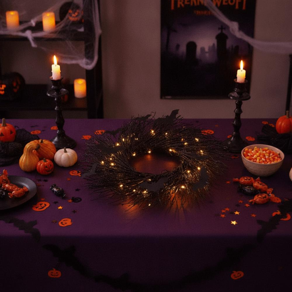 Dark Style Halloween Hanging Garland with Bat Front Door Bat Garland Spooky Halloween Wreath Bar