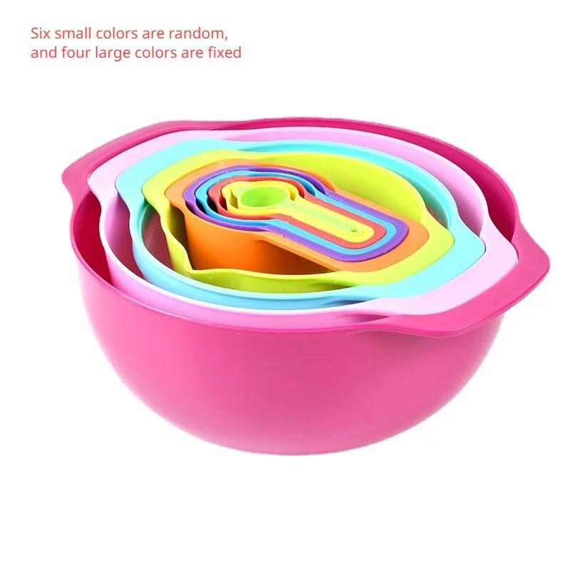 

10 Pcs/set Mixing Bowls Set Nesting Bowls Stackable Measuring Cups Sieve Strainer Colander for Salad Cooking Baking Tool. Light Grey