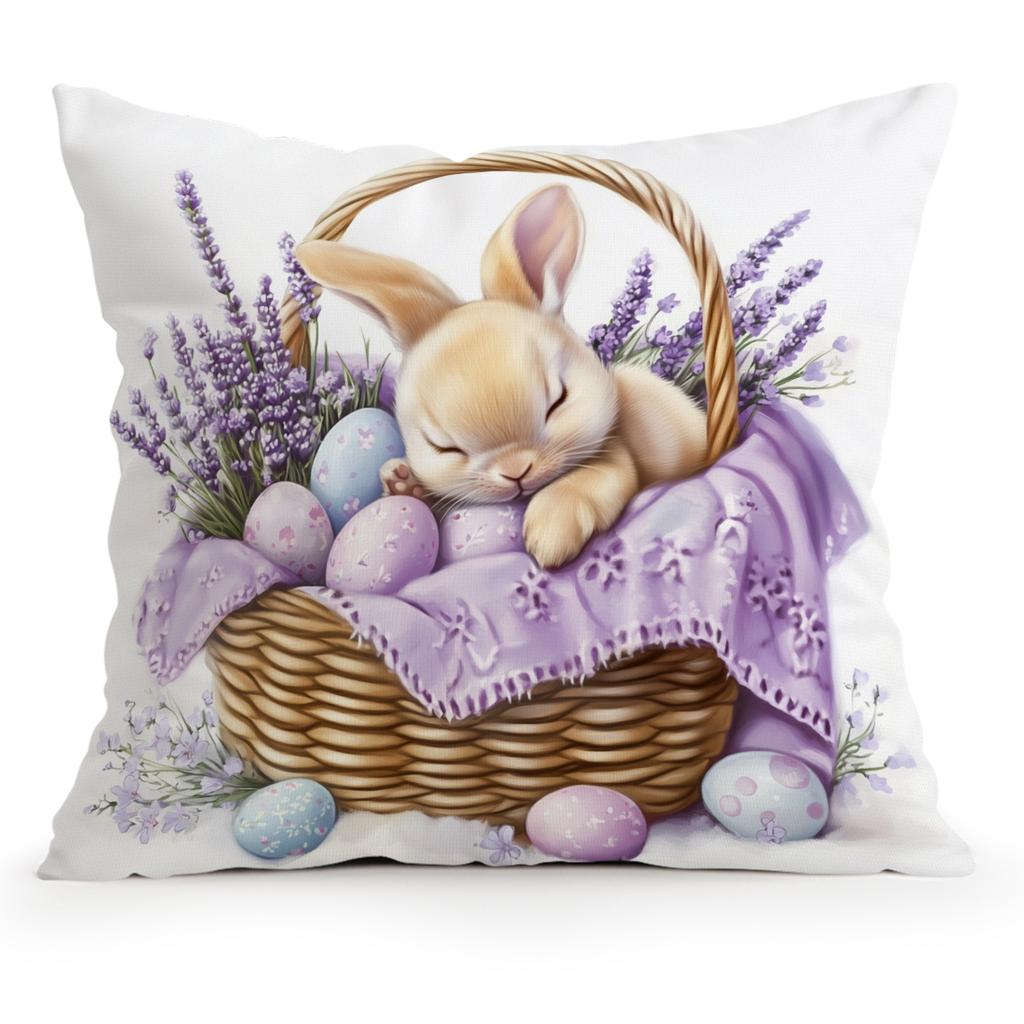 Easter Bunny Lavender Cushions Pillowcase Polyester Cushion Cover Throw Pillow Pillowcover Home Car Sofa Decor