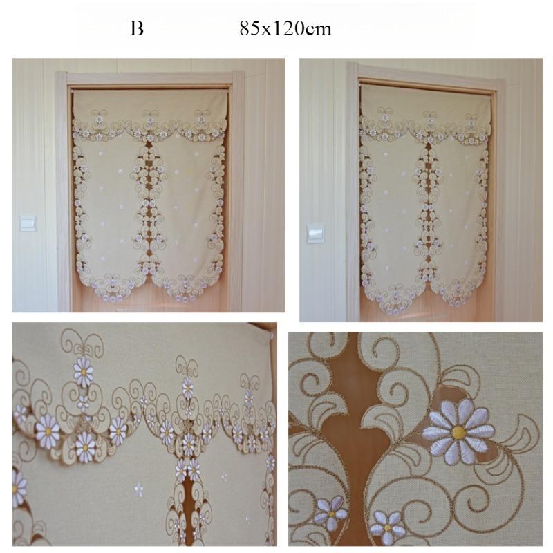 Rideau Court Kaki Clair Tissu Brodé Rideau de Porte Marguerite Rideau Élégant pour Chambre Salon Salle de Bain Cuisine, Sans Tringle, 1 pièce