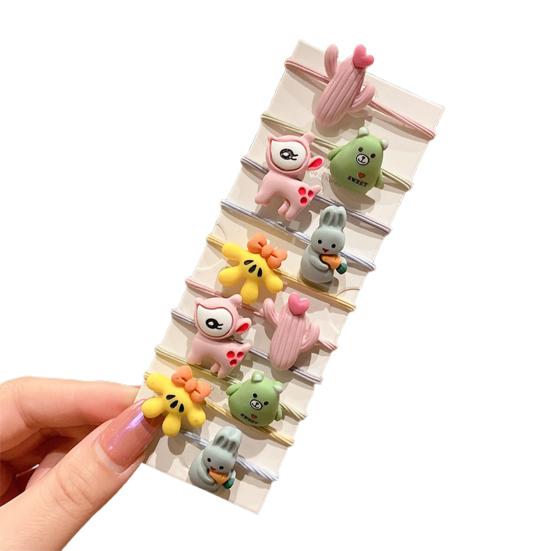 10Pcs/Sheet  Cartoon Fruit Animal Pattern Tight Hair Tie Hair Band Hair Accessories