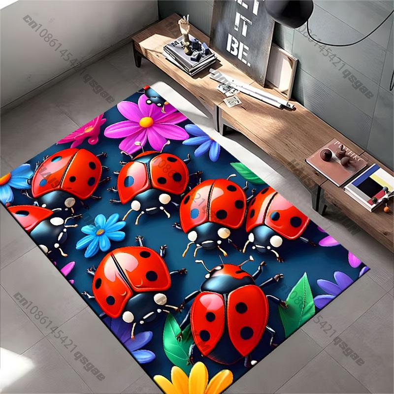 Marienkäfer Blumen lebendige Natur Teppich Yoga Wohnzimmer Raumdekoration Kinder Krabbelmatte Fußmatte Bereichsteppich Spielmatte