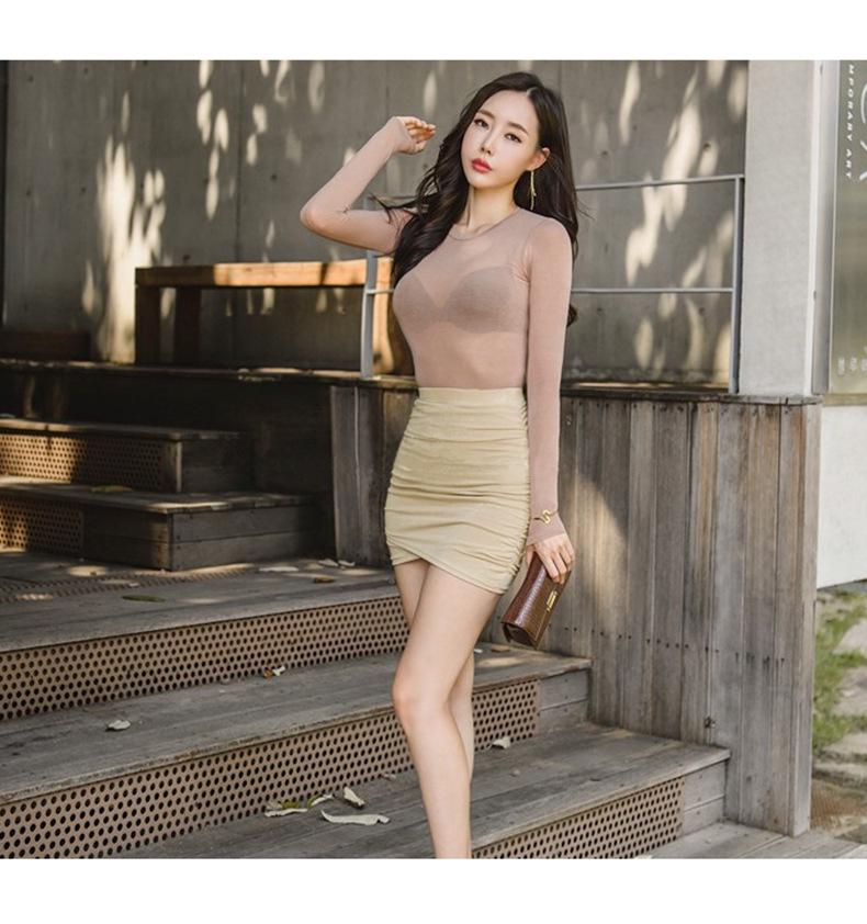 Korean Dongdaemun Slim High-Waisted Light Beige Pleated Short Skirt for Women