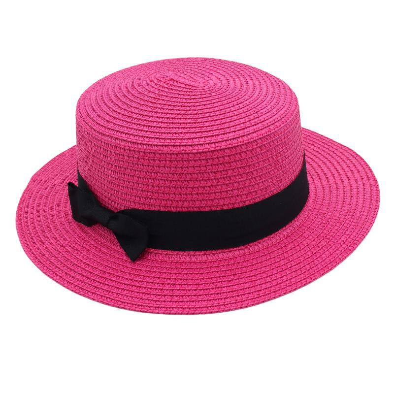 Straw Hat Female Visor Bow Flat Top French Beach Hat Mom Hat Cool Hat Ins Wind