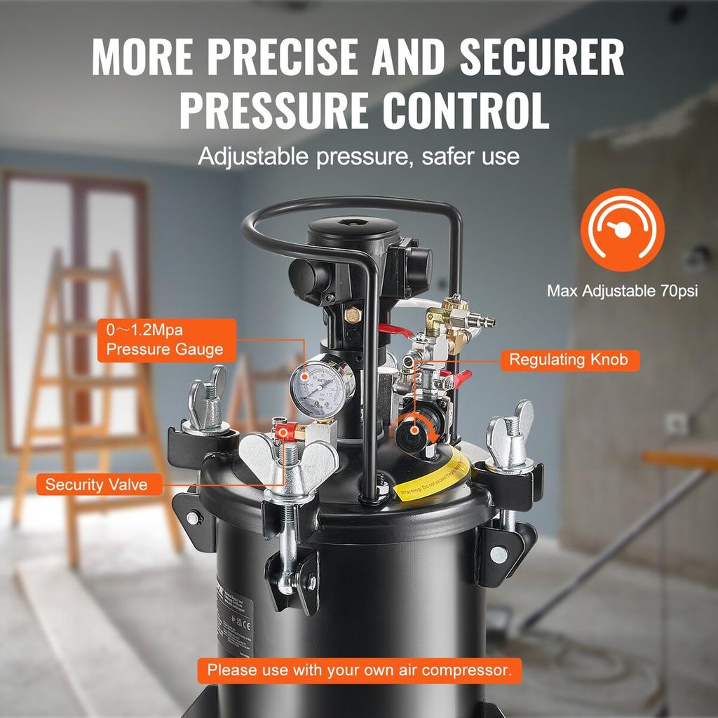 Réservoir à pression pour peinture en aérosol 10 L / 2,5 gal Agitation entièrement automatique 70 psi