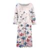 Women's Casual Fashion Round Neck Three Quarter Sleeve Print Midi Dress