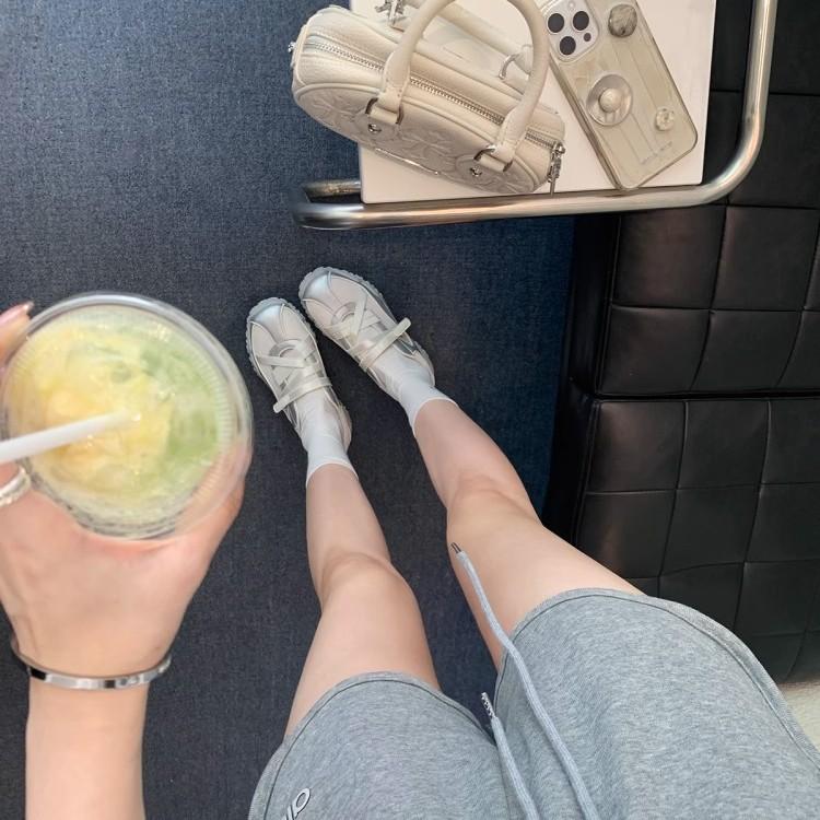 Grape Mother Has the Same Height Increased by 5cm~ Ballet Style Cross Belt Splicing Versatile Thick-soled Dexun Casual Shoes for Women