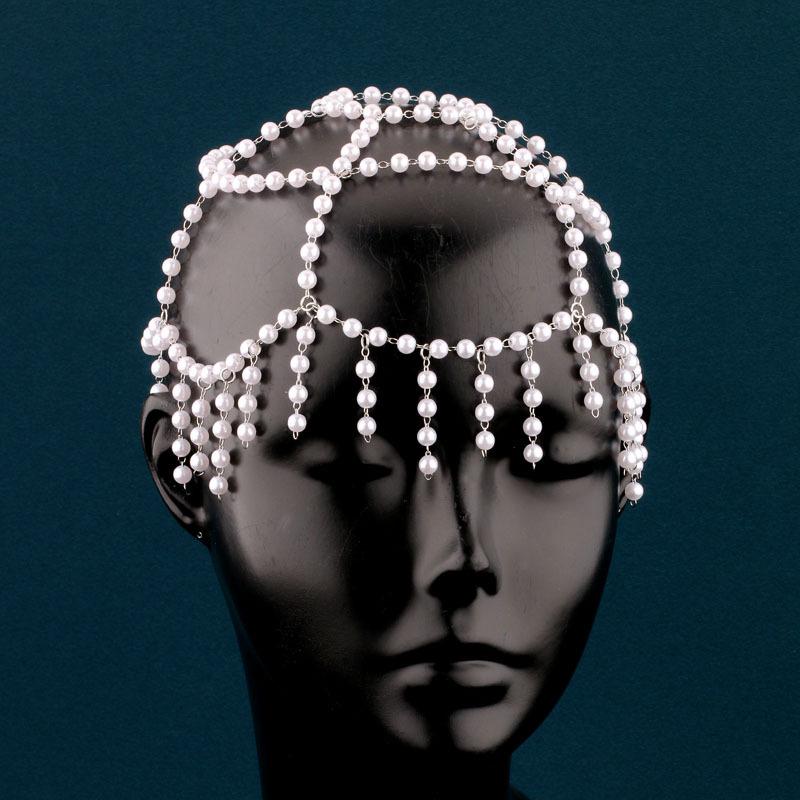 

1Pcs Bridal Temperament High-End Versatile Hair Accessories European And American New Style Woven Pearl Tassel Hat Chain A1