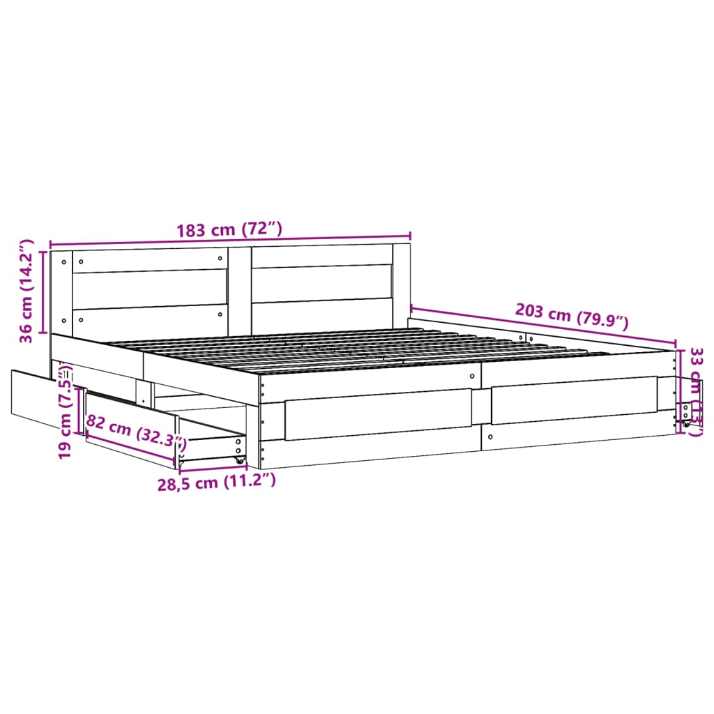 Bed Frame with Headboard Without Mattress White 180 X 200 Cm