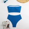 2025 Solid Color High Waist Bandeau Bodycon Bikini Set - European & American Style