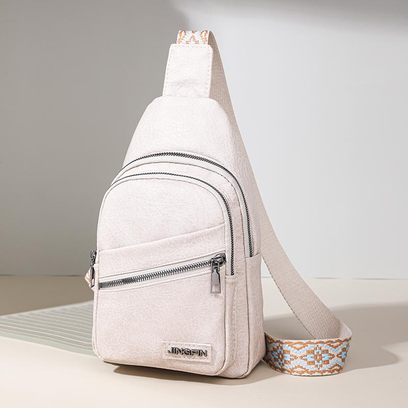 Women's Leather Chest Bag Solid Color Crossbody Bag Stitching Waist Bag Colorful Shoulder Straps