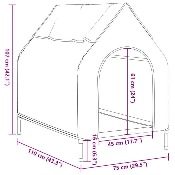 VidaXL Niche pour Chien, Chenil avec Fenêtre, Maison pour Animaux de Compagnie Jardin Terrasse Cour, Gris Clair Tissu Oxford 172591