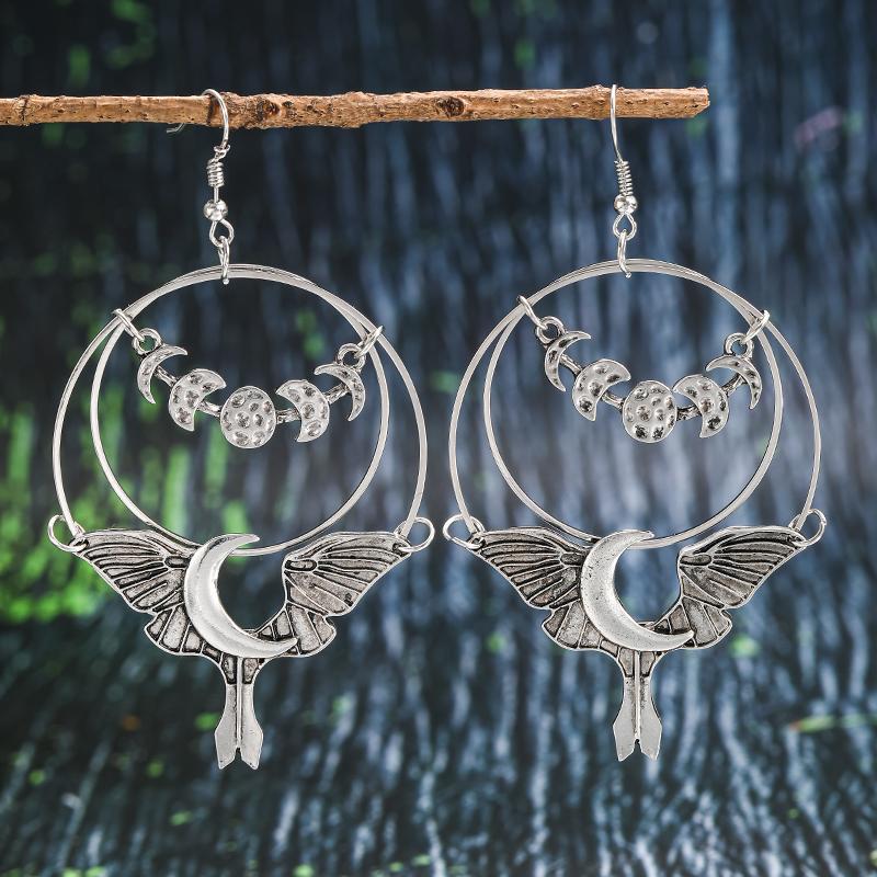 New Gothic  Color Moon Dangle Earrings For Women Dark Butterfly Bat Round Earring Goth Halloween Jewelry Accessories Gifts