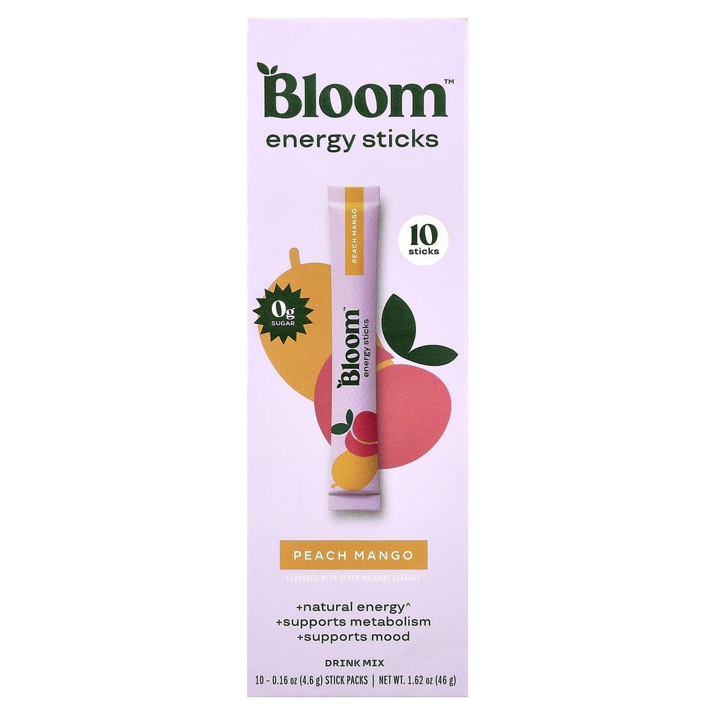 Bloom Energy Sticks, Peach Mango, 10 Stick Packs, 4.6g (0.16oz) Each