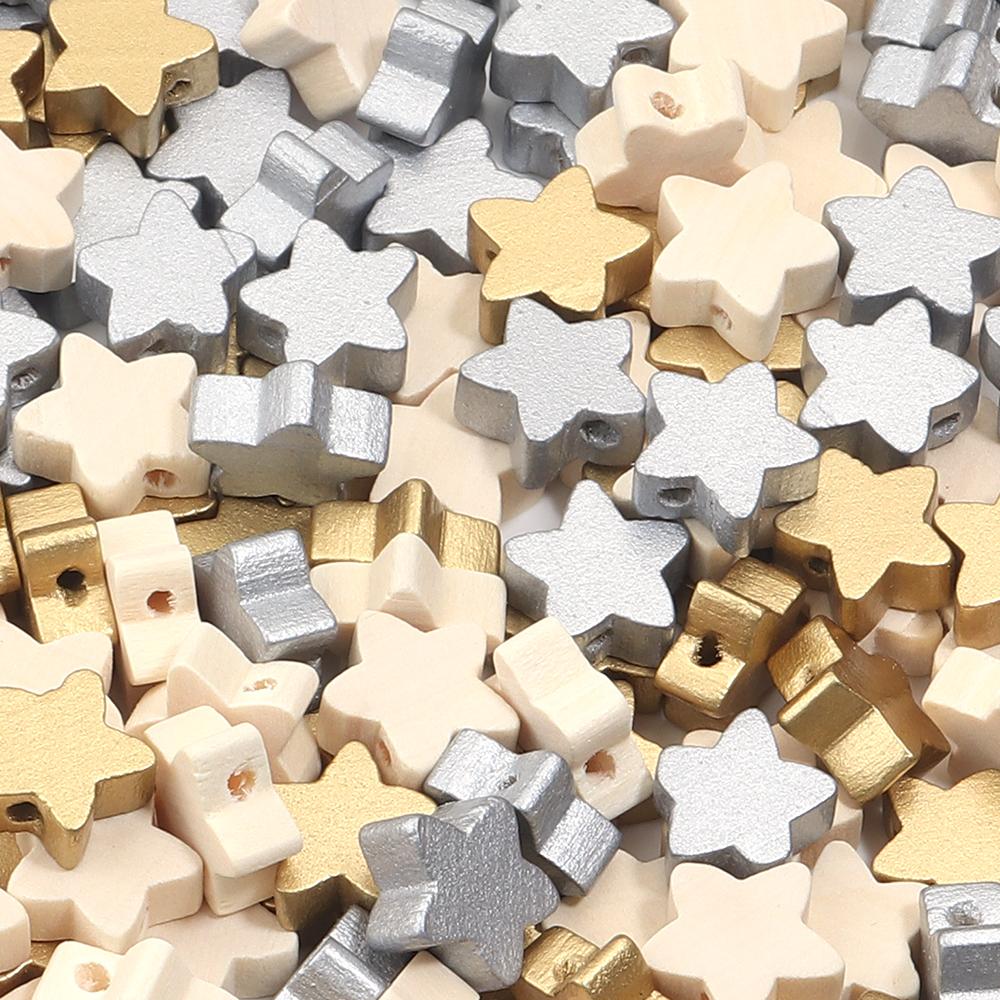 50pcs 15mm Star Wooden Beads Pentagram Loose Spacer Beads for Jewelry Making DIY Handmade Bracelets Neklace Decor Accessories