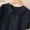 ZANZEA Abito midi casual da donna a maniche corte, tinta unita, con colletto rovesciato